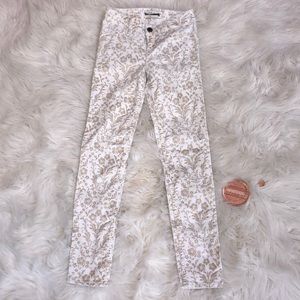 White Jeans with Gold Floral Print